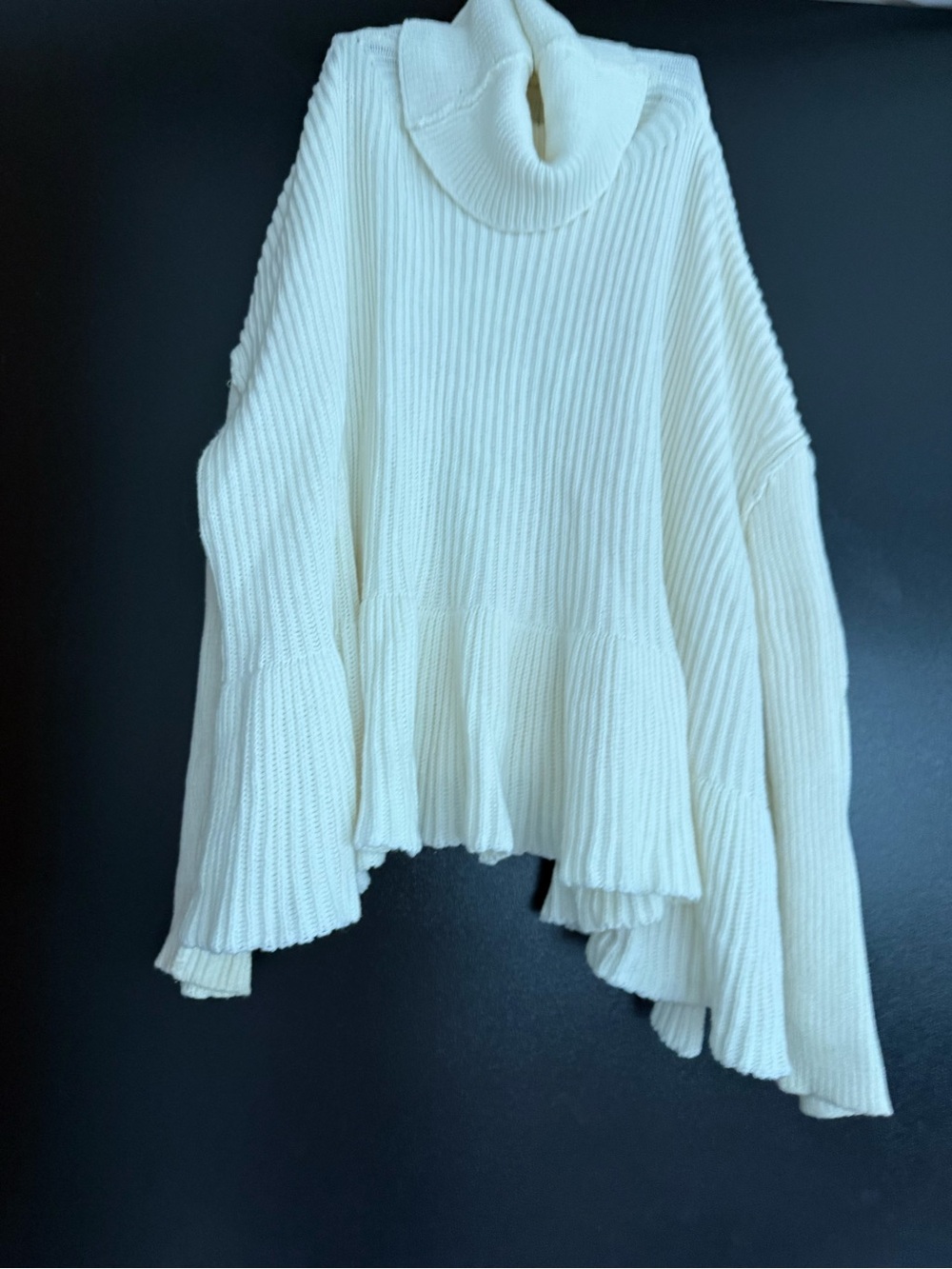 Free People Cream Ribbed Turtleneck Sweater